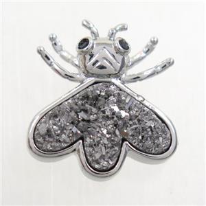 silver Druzy quartz honey pendant, platinum plated, approx 15-17mm [GM10283]