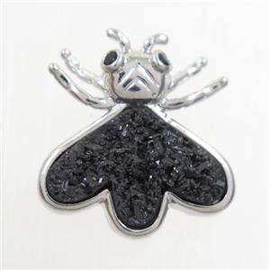 black Druzy quartz honey pendant, platinum plated, approx 15-17mm [GM10284]