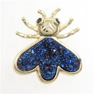 blue electroplated druzy quartz honey pendant, gold plated, approx 15-17mm [GM10287]
