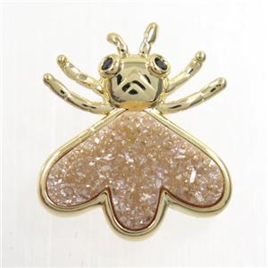 gold champagne druzy quartz honey pendant, gold plated, approx 15-17mm [GM10289]