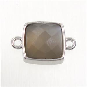 gray MoonStone connector, square, platinum plated, approx 12x12mm [GM10295]