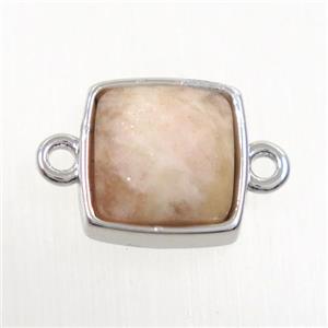 peach MoonStone connector, square, platinum plated, approx 12x12mm [GM10296]