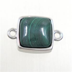 green malachite connector, square, platinum plated, approx 12x12mm [GM10297]