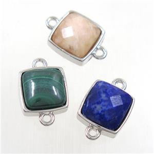 mix gemstone connector, square, platinum plated, approx 12x12mm [GM10299]