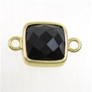 black Onyx agate connector, square, gold plated, approx 12x12mm [GM10303]