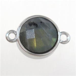 Labradorite circle connector, gold plated, approx 12mm dia [GM10304]