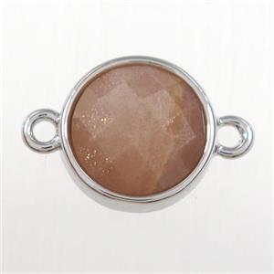 peach MoonStone circle connector, gold plated, approx 12mm dia [GM10305]