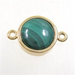 green malachite circle connector, gold plated, approx 12mm dia [GM10309]