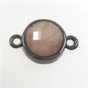 peach MoonStone circle connector, black plated, approx 12mm dia [GM10310]