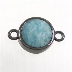 green Amazonite circle connector, black plated, approx 12mm dia [GM10312]