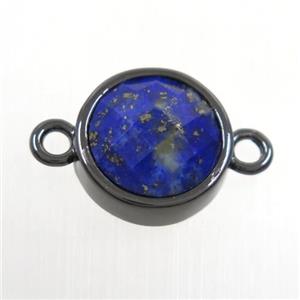 blue Lapis circle connector, black plated, approx 12mm dia [GM10313]