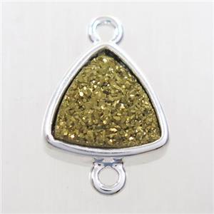 golden Druzy quartz triangle connector, platinum plated, approx 12mm [GM10361]