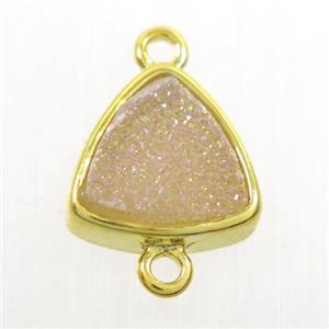 white AB-color Druzy quartz triangle connector, gold plated, approx 12mm [GM10362]