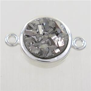 silver Druzy quartz circle connector, gold plated, approx 12mm dia [GM10363]