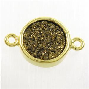 golden Druzy quartz circle connector, gold plated, approx 12mm dia [GM10366]