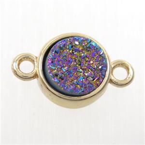 rainbow Druzy agate connector, flat-round, gold plated, approx 10mm dia [GM10380]