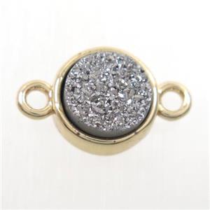 silver Druzy agate connector, flat-round, gold plated, approx 10mm dia [GM10381]