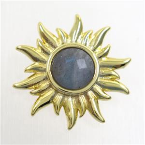 Labradorite sunflower pendant, gold plated, approx 9mm, 24mm dia [GM10421]