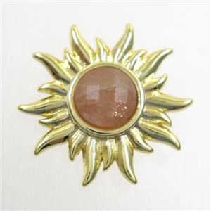 MoonStone sunflower pendant, gold plated, approx 9mm, 24mm dia [GM10422]