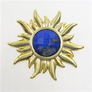blue Lapis Lazuli sunflower pendant, gold plated, approx 9mm, 24mm dia [GM10423]