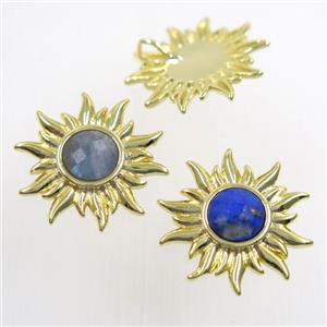 mix gemstone sunflower pendant, gold plated, approx 9mm, 24mm dia [GM10424]