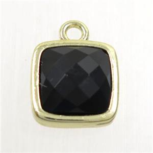 black Onyx agate pendant, square, gold plated, approx 12mm [GM10455]