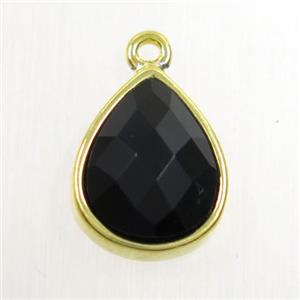black onyx agate pendant, teardrop, gold plated, approx 11-13mm [GM10457]