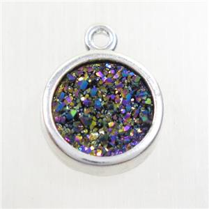 rainbow Druzy agate pendant, circle, platinum plated, approx 12mm [GM10460]