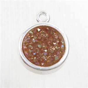 golden champagne Druzy agate pendant, flat-round, platinum plated, approx 12mm [GM10461]