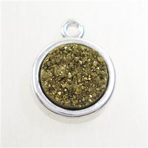 golden Druzy agate pendant, flat-round, platinum plated, approx 12mm [GM10463]