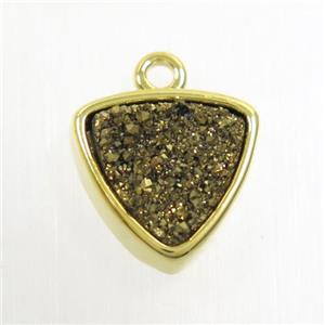 golden Druzy agate pendant, triangle, gold plated, approx 12mm [GM10468]