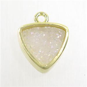 white AB-color Druzy agate pendant, triangle, gold plated, approx 12mm [GM10469]