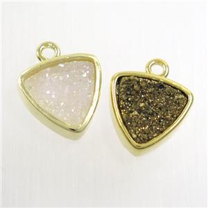 mix color Druzy agate pendant, triangle, gold plated, approx 12mm [GM10470]
