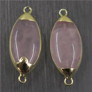Rose Quartz oval connector, pink, gold plated, approx 13-27mm [GM10487]