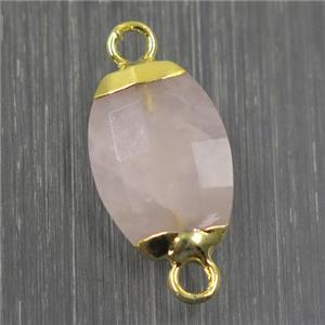 Rose Quartz connector, faceted oval, pink, gold plated, approx 10-14mm [GM10496]