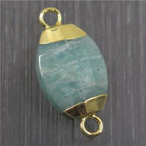 green Amazonite connector, faceted oval, gold plated, approx 10-14mm [GM10497]