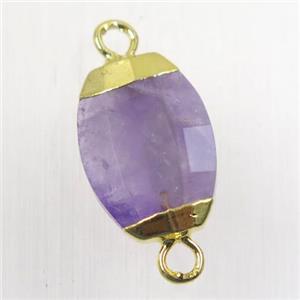 purple Amethyst connector, faceted oval, gold plated, approx 10-14mm [GM10499]