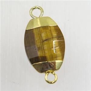 yellow Tiger eye stone connector, faceted oval, gold plated, approx 10-14mm [GM10500]