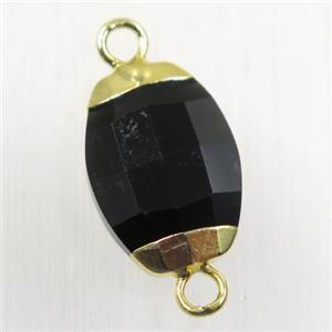 black Onyx Agate connector, faceted oval, gold plated, approx 10-14mm [GM10501]