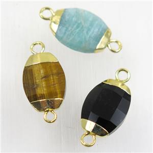 mixed gemstone connector, faceted oval, gold plated, approx 10-14mm [GM10502]