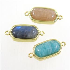 mixed gemstone connector, oval, gold plated, approx 10-18mm [GM10510]