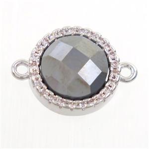 Terahertz stone connector paved zircon, circle, platinum plated, approx 11mm dia [GM10512]