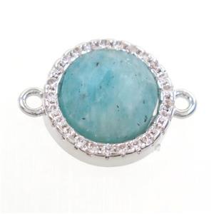 Amazonite connector paved zircon, circle, platinum plated, approx 11mm dia [GM10514]