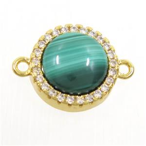 green Malachite connector paved zircon, circle, gold plated, approx 11mm dia [GM10517]
