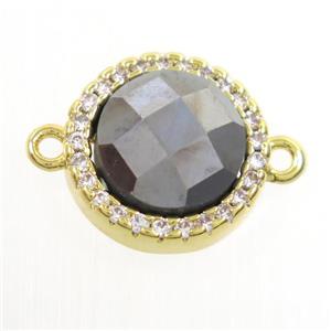 Terahertz stone connector paved zircon, circle, gold plated, approx 11mm dia [GM10518]