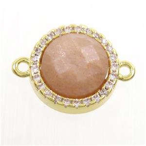 peach MoonStone connector paved zircon, circle, gold plated, approx 11mm dia [GM10520]