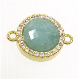 Amazonite connector paved zircon, circle, gold plated, approx 11mm dia [GM10521]