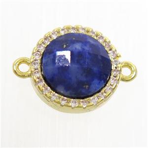 blue Lapis Lazuli connector paved zircon, circle, gold plated, approx 11mm dia [GM10522]