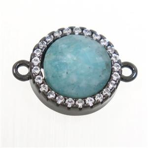 Amazonite connector paved zircon, circle, black plated, approx 11mm dia [GM10525]