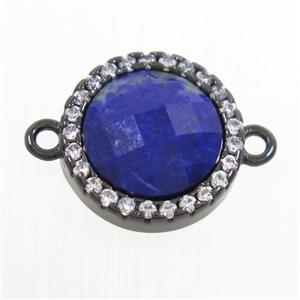 blue Lapis Lazuli connector paved zircon, circle, black plated, approx 11mm dia [GM10526]